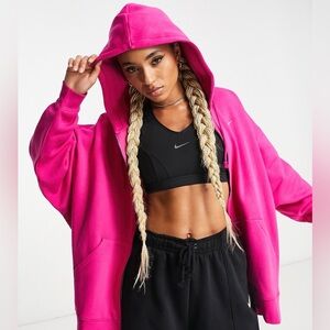 Nike Collection Women’s Fleece Super Oversized Full Zip Pink Hoodie Sz M